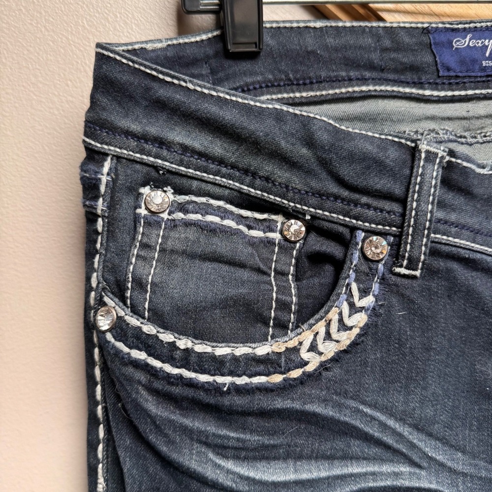 Sexy Couture Women's Boot Cut Jeans Dark Wash Rhinestone Embellished Size 13 Y2K - Picture 5 of 11